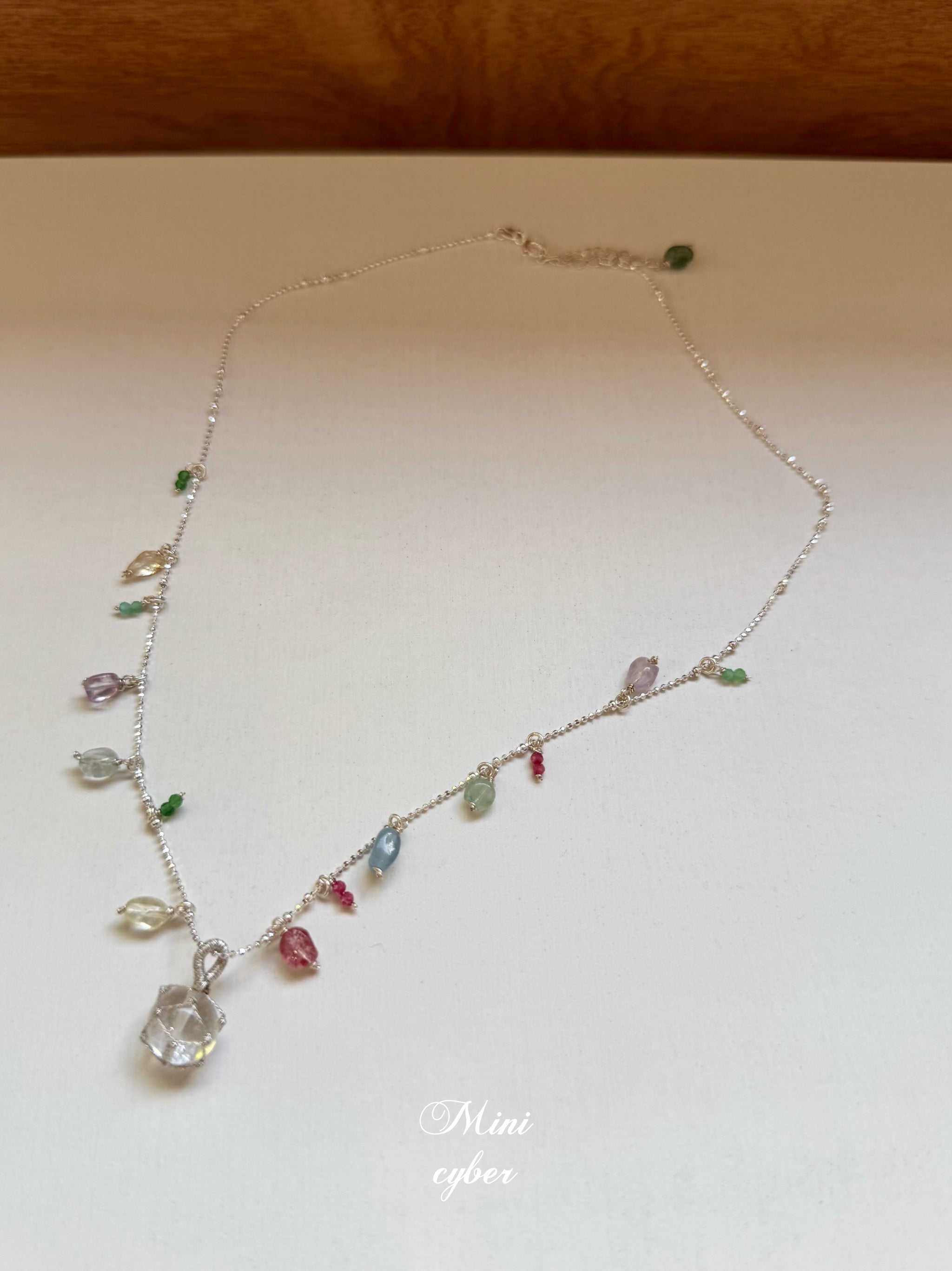 Rainbow Tourmaline & Crystal Pendant Necklace