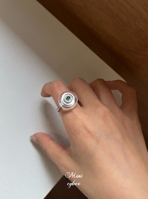 Diamond Halo Jade Peace Ring