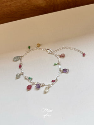 Natural Tourmaline Square Silver Bracelet