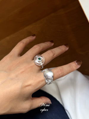 Diamond Halo Jade Peace Ring