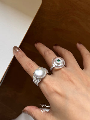 Diamond Halo Jade Peace Ring