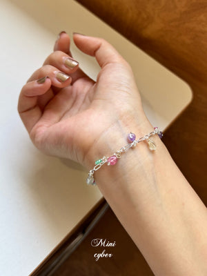 Natural Tourmaline Square Silver Bracelet