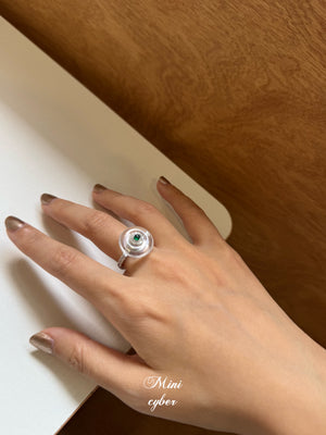 Diamond Halo Jade Peace Ring