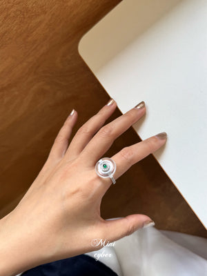 Diamond Halo Jade Peace Ring