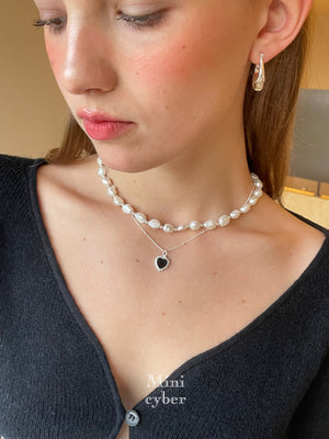 Enchanted Pearls and Agate Heart Duo Necklace