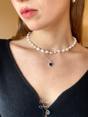 Enchanted Pearls and Agate Heart Duo Necklace