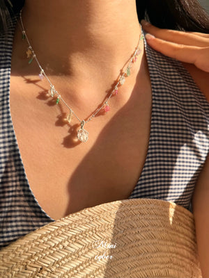 Rainbow Tourmaline & Crystal Pendant Necklace