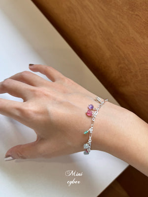 Natural Tourmaline Square Silver Bracelet