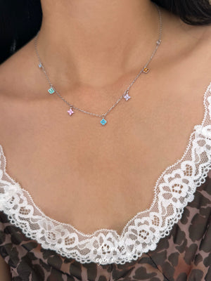 Rainbow Clover Zircon Necklace