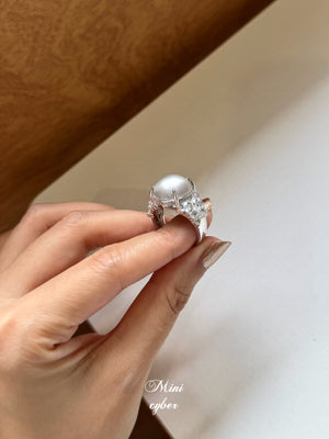 White Jadeite Cabochon Glow Ring