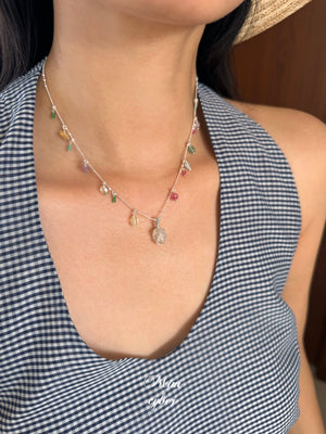 Rainbow Tourmaline & Crystal Pendant Necklace