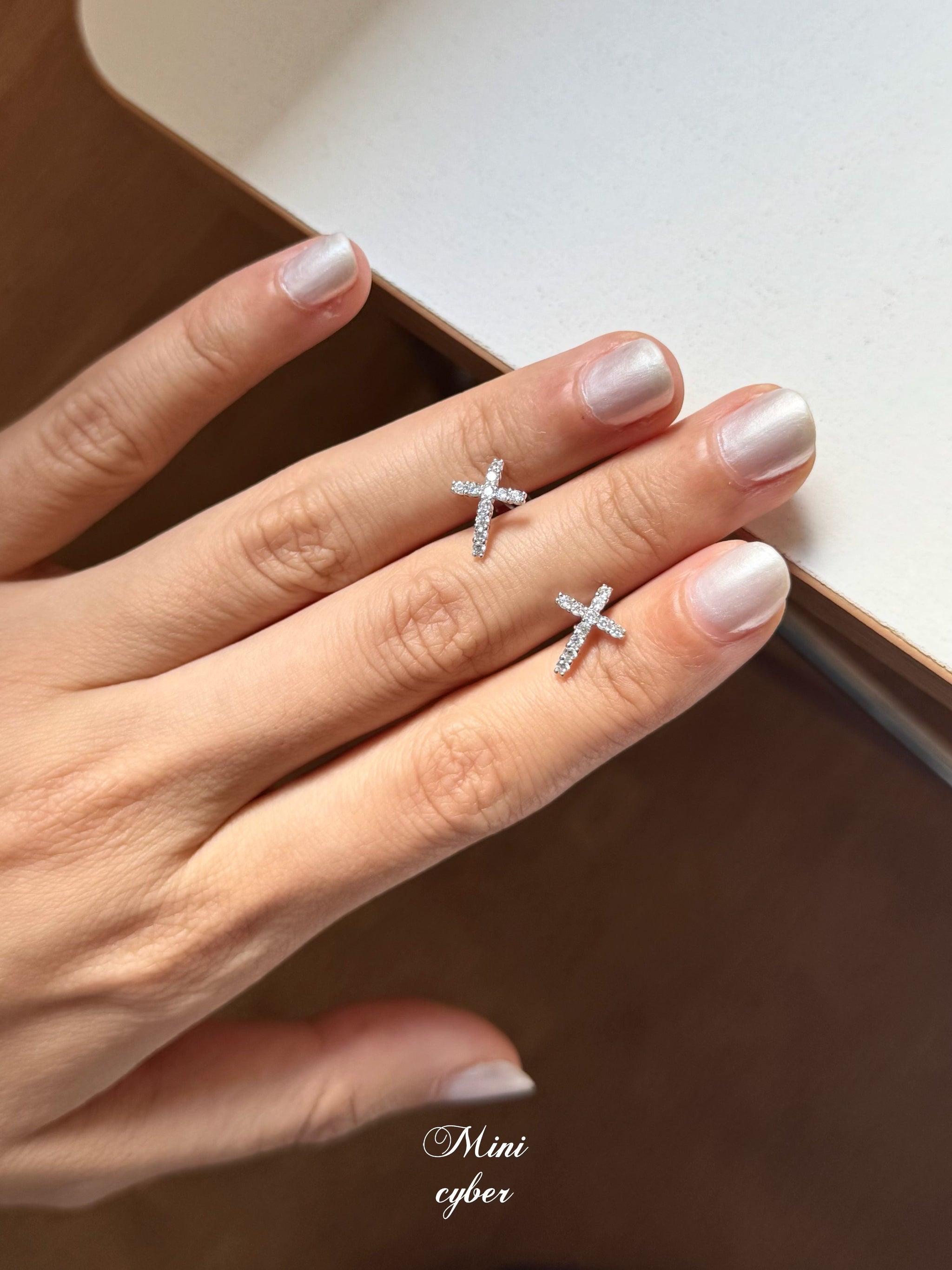 Silver Cross Huggie Earrings