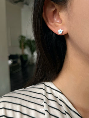 Blue Zircon Flower Silver Studs