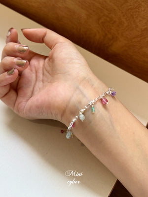 Natural Tourmaline Square Silver Bracelet