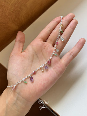 Natural Tourmaline Square Silver Bracelet
