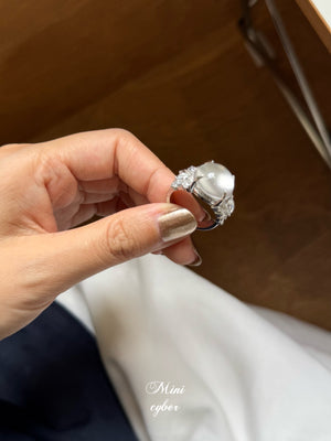 White Jadeite Cabochon Glow Ring