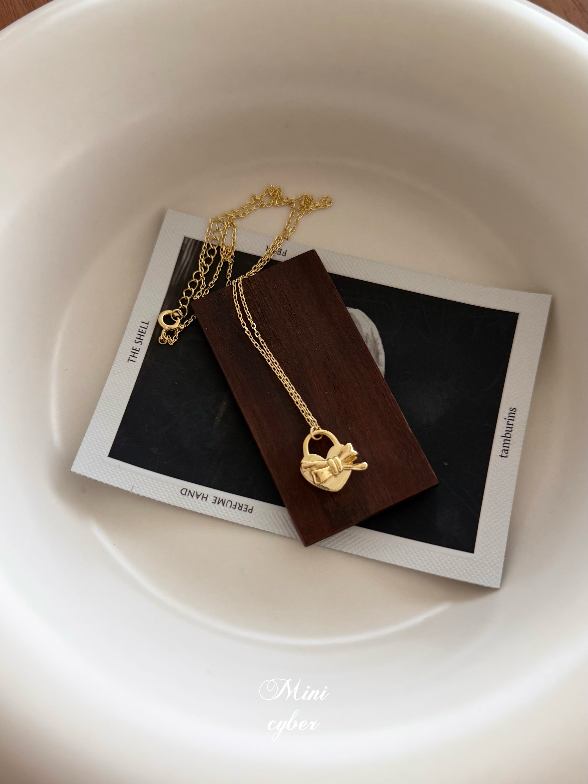 Heart Lock & Bow Gold Necklace