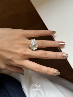 White Jadeite Cabochon Glow Ring