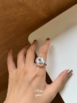 Diamond Halo Jade Peace Ring