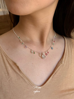Rainbow Tourmaline & Crystal Pendant Necklace