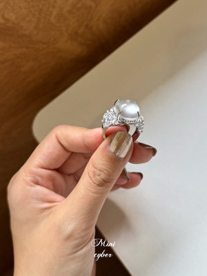 White Jadeite Cabochon Glow Ring