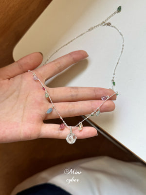 Rainbow Tourmaline & Crystal Pendant Necklace