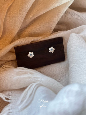 Blue Zircon Flower Silver Studs