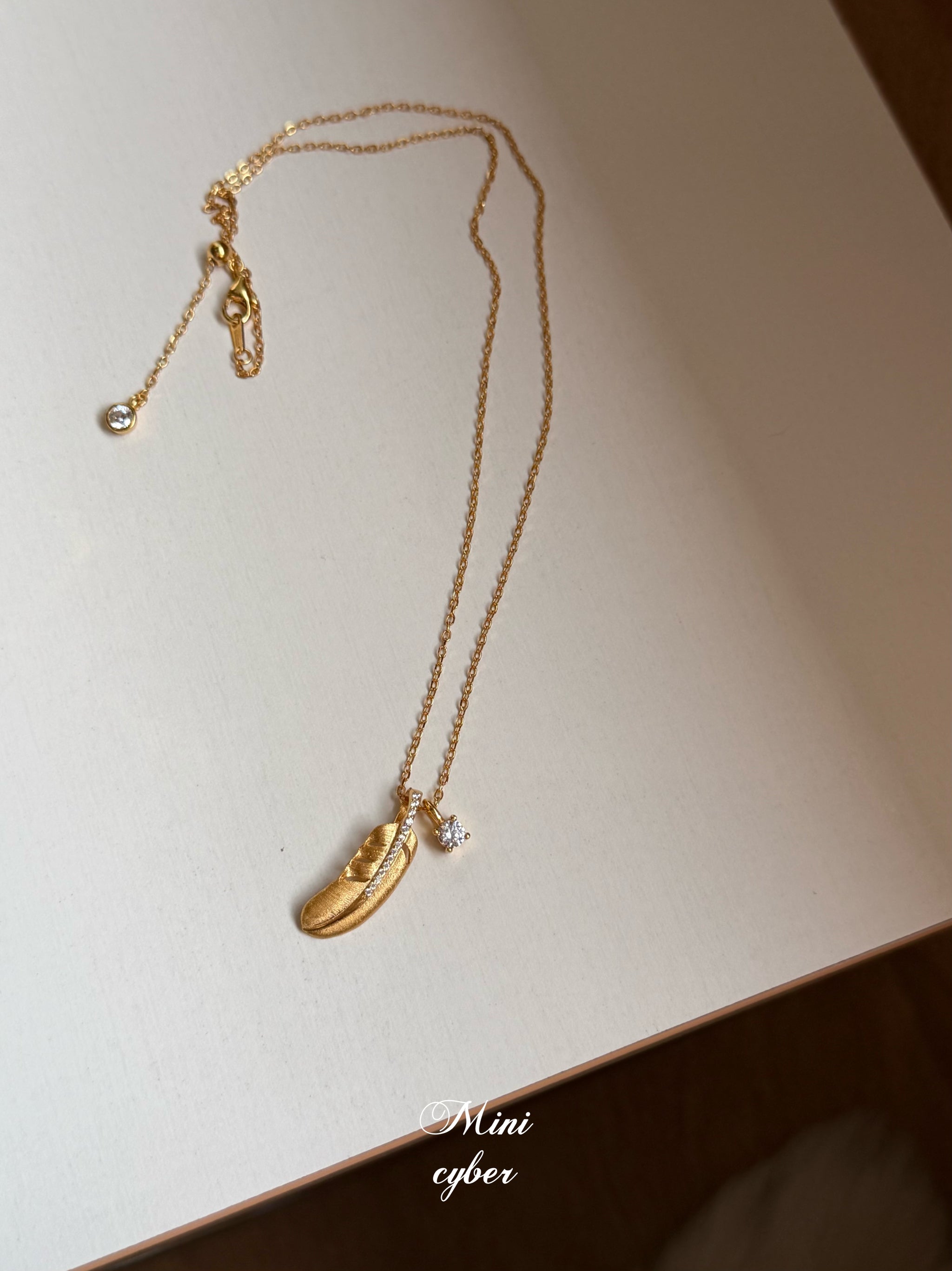 Dewdrop Feather Gold Necklace
