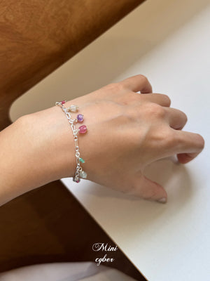 Natural Tourmaline Square Silver Bracelet