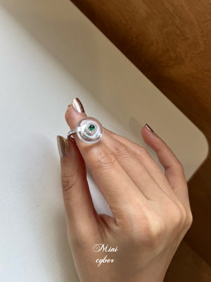 Diamond Halo Jade Peace Ring