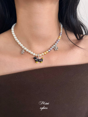 Wiggly Tail Pearl Pup Necklace