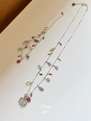 Rainbow Tourmaline & Crystal Pendant Necklace