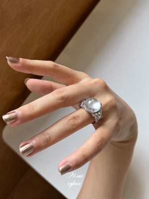 White Jadeite Cabochon Glow Ring