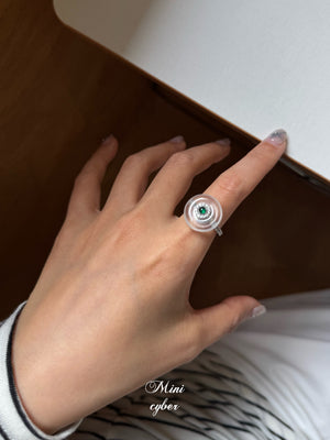 Diamond Halo Jade Peace Ring