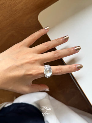 White Jadeite Cabochon Glow Ring