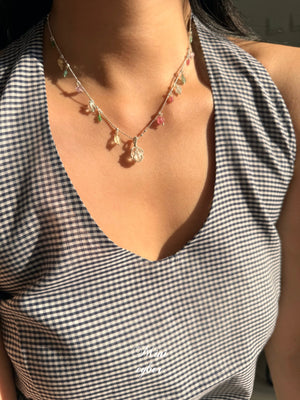 Rainbow Tourmaline & Crystal Pendant Necklace