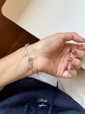 Natural Tourmaline Square Silver Bracelet