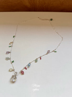 Rainbow Tourmaline & Crystal Pendant Necklace