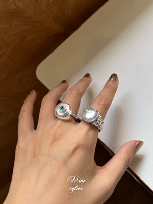 White Jadeite Cabochon Glow Ring
