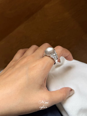 White Jadeite Cabochon Glow Ring