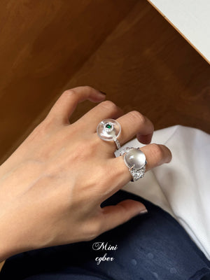 White Jadeite Cabochon Glow Ring