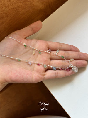 Rainbow Tourmaline & Crystal Pendant Necklace