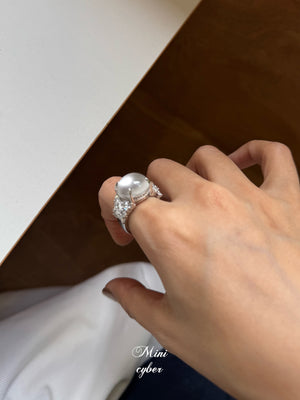White Jadeite Cabochon Glow Ring