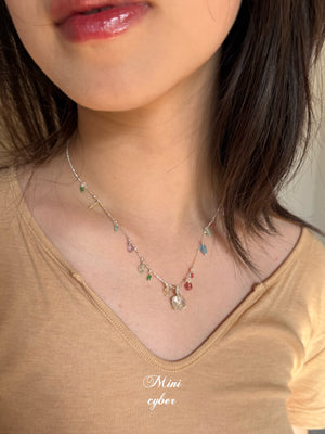 Rainbow Tourmaline & Crystal Pendant Necklace