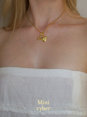Embossed Butterfly Bow Heart Necklace